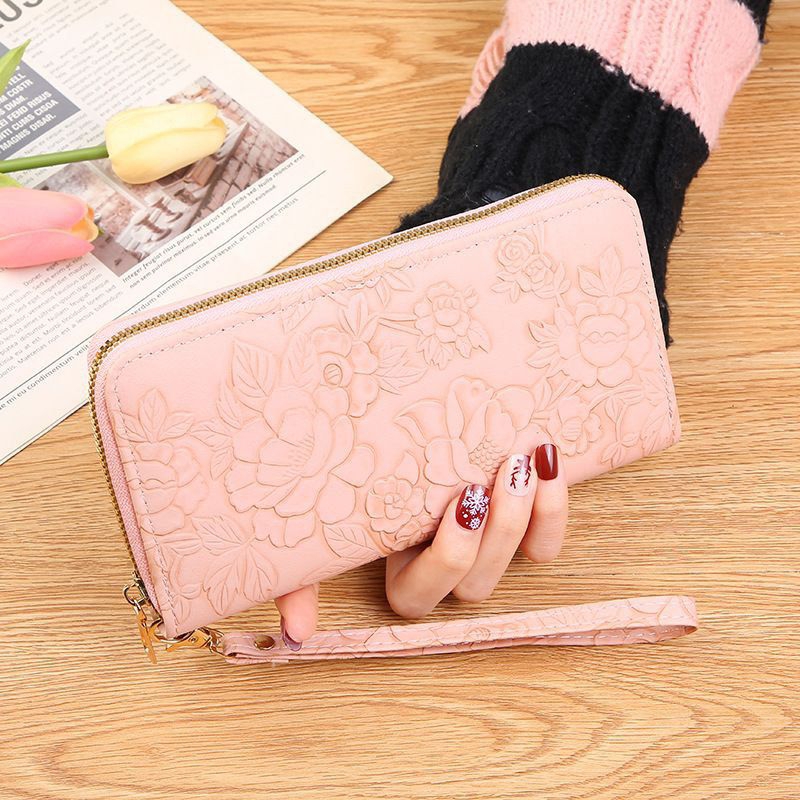 Dompet Panjang Resleting Wanita Import Kulit Embos Bunga Cantik Simple