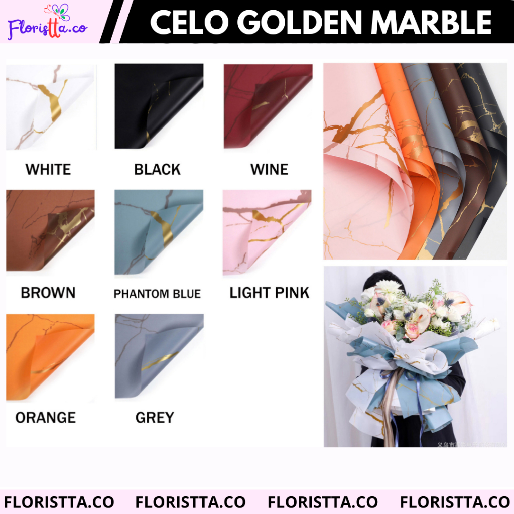

( Pack 20 LEMBAR ) Kertas Buket Cellophane Golden Marble/Flower Wrapping Marmer