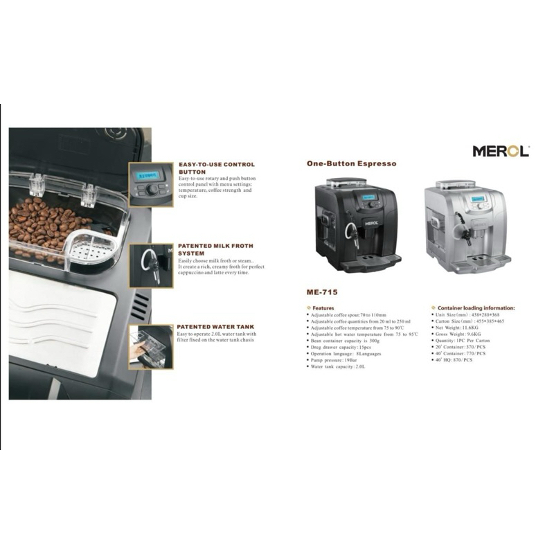 Mesin Kopi Espresso Otomatis MEROL 715 - Fully Automatic Coffee Machine ME715
