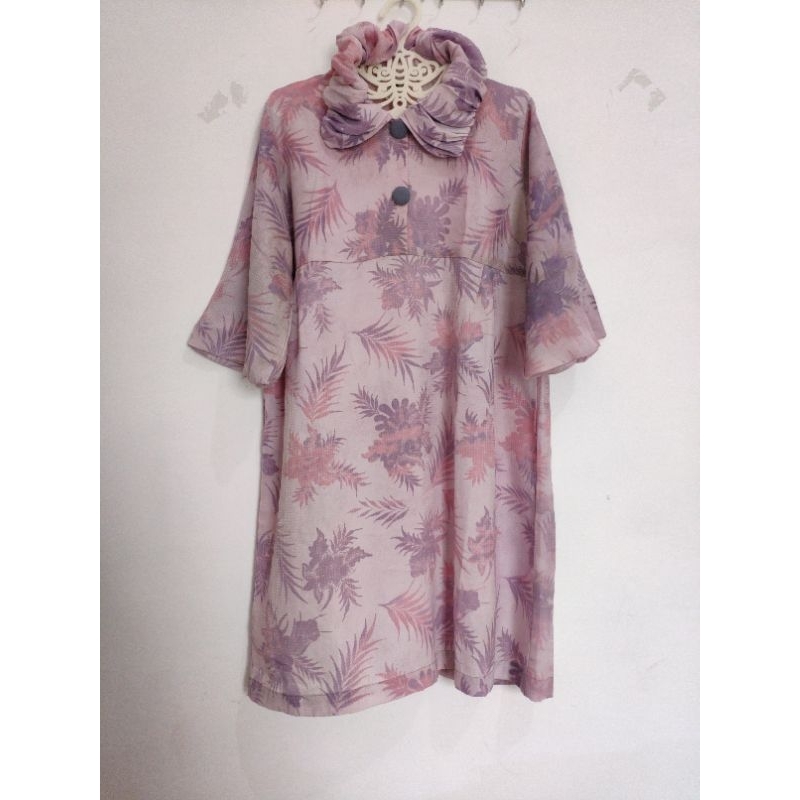 Tunik Batik Pekalongan Ungu Lilac Bunga-bunga Cewek Wanita