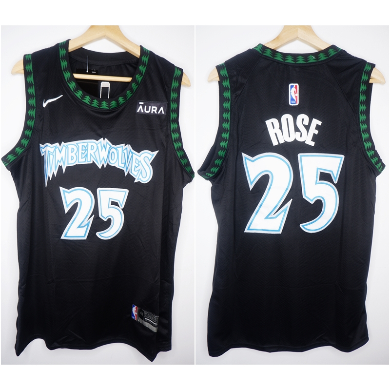 JERSEY BASKET NBA TIMBERWOLVES #25 DERRICK ROSE THROWBACK HITAM 24/25