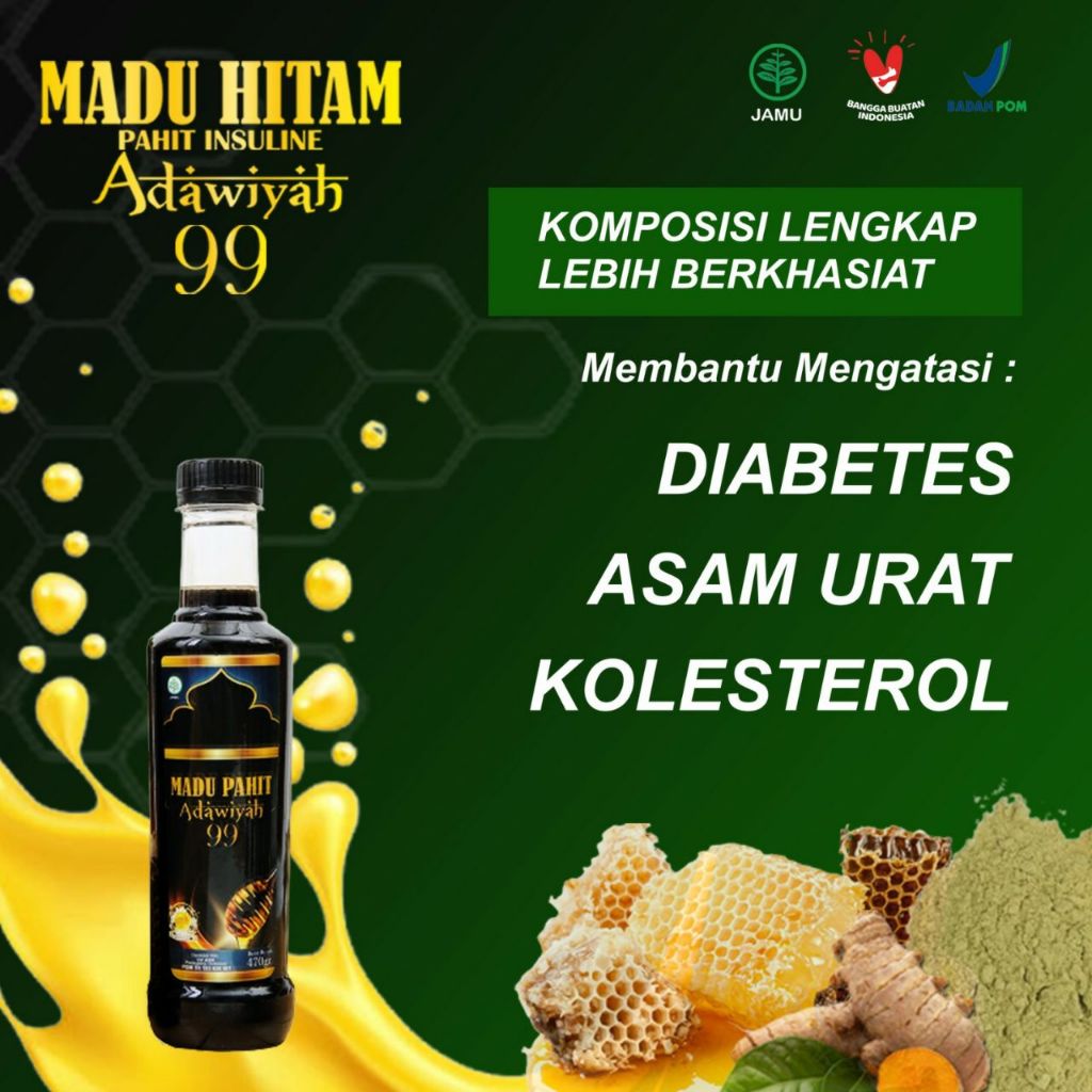 

(ASLI) Adawiyah 99 Madu Pahit Hitam Sambiloto Propolis Insulin Tanpa Campuran untuk Stamina Pria