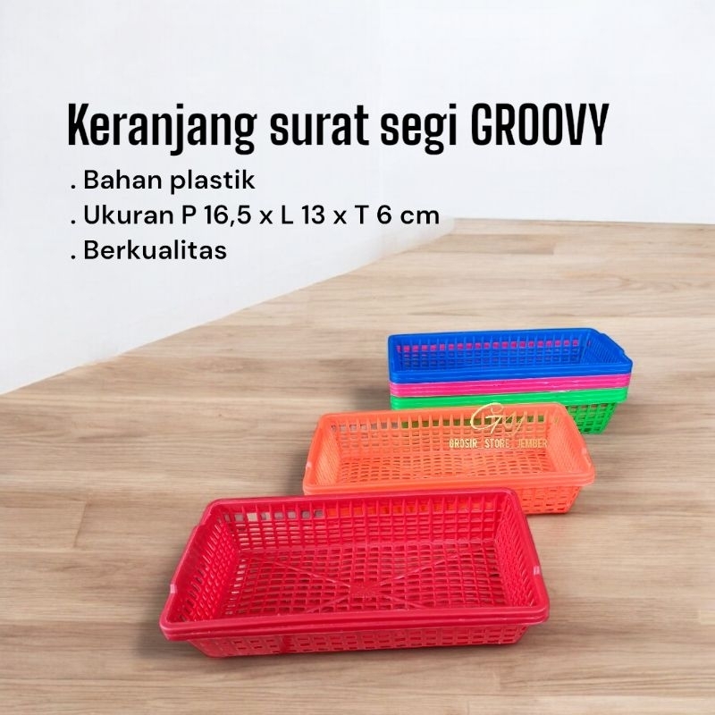 Keranjang surat kecil groovy - Tempat alat tulis panjang plastik serbaguna grosir