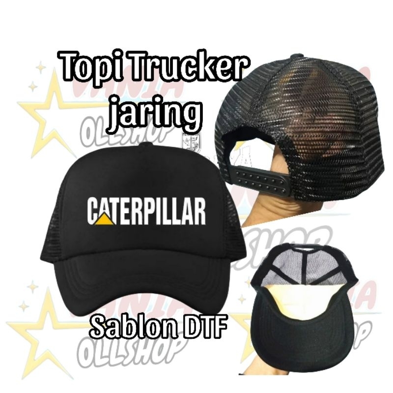 Topi trucker  logo Caterpillar sablon DTF