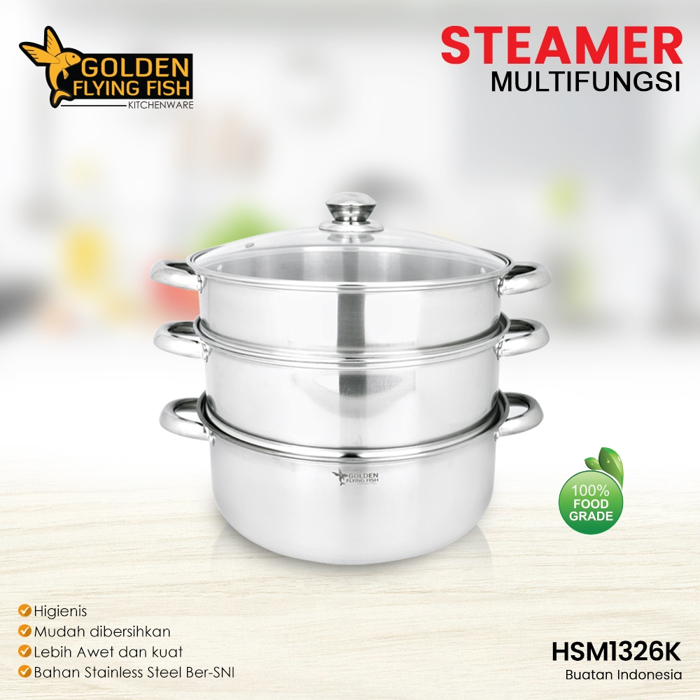Panci Steamer 3 Susun 26cm Panci Kukus Golden Flying Fish Steamer Set