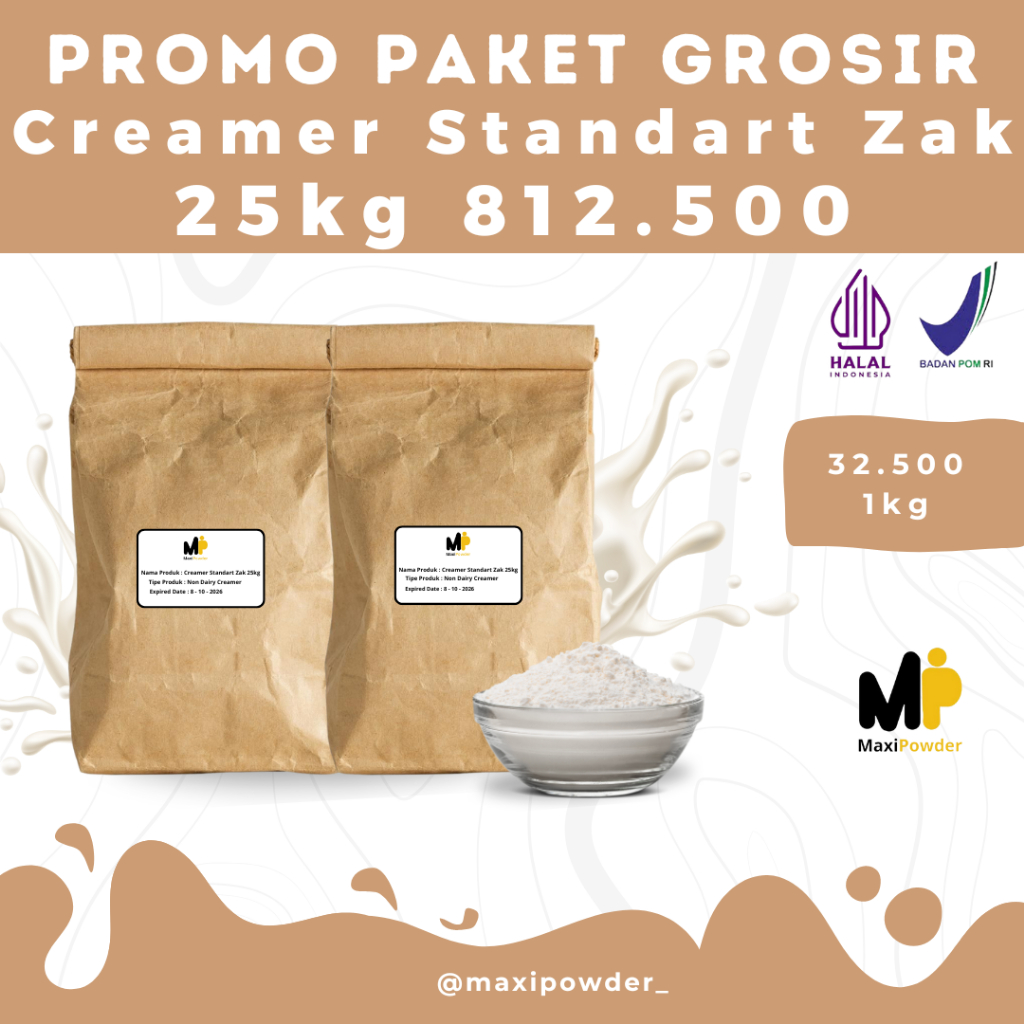 

Paket Grosir Creamer STANDART 25kg Kemasan Zak / Bubuk Krimer / Non Dairy Creamer / MaxiPowder