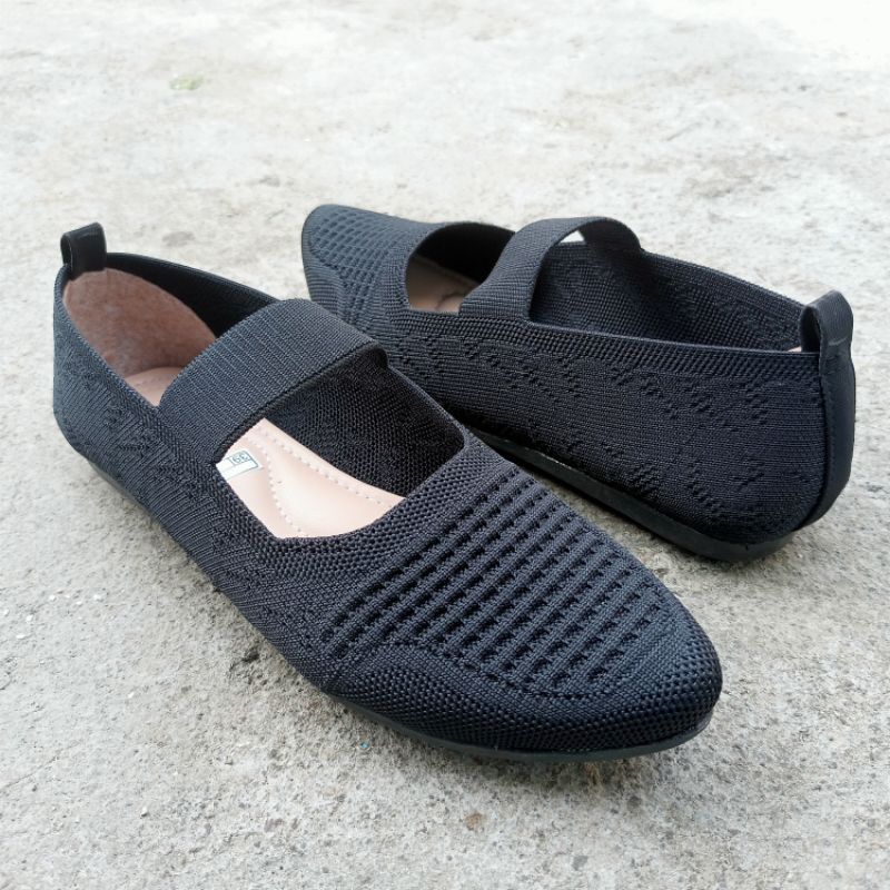 JESHIE 1595 SEPATU WANITA FLATSHOES BALET RAJUT IMPORT MURAH WARNA HITAM