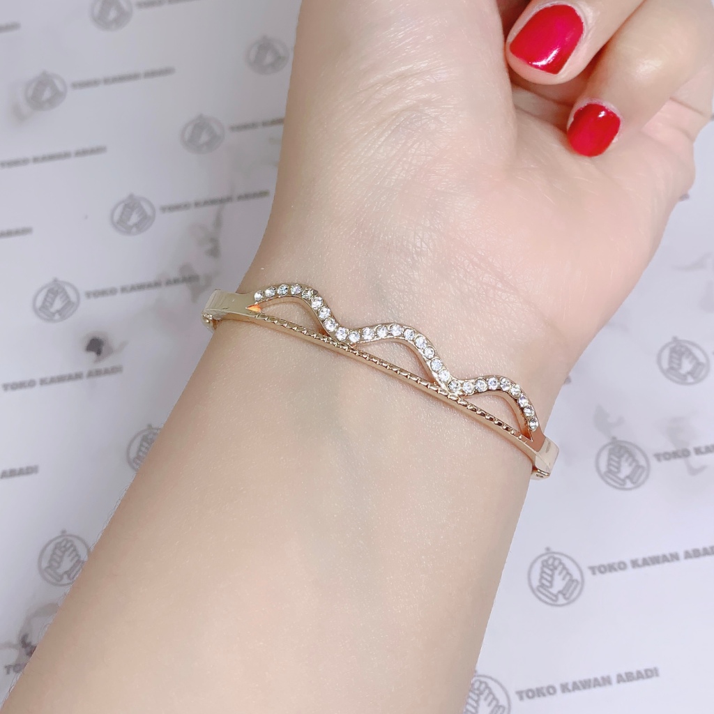 Gelang Tangan Rhodium Rose Gold Perhiasan Fashion Wanita Dewasa Model Ring Permata Lancip *25