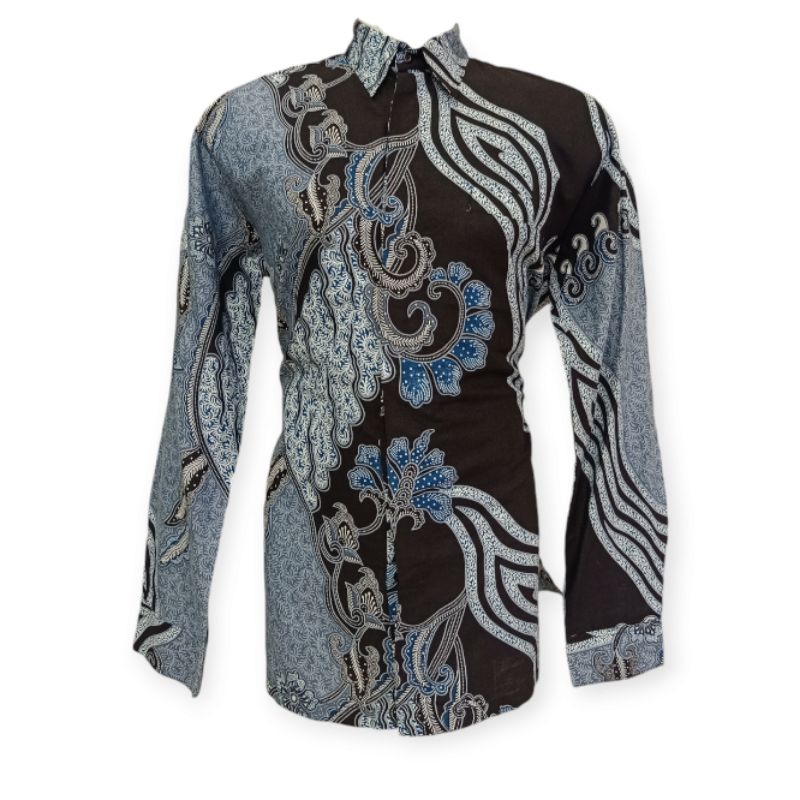 KEMEJA BATIK KHALIFAH HITAM ABU BIRU BAHAN KATUN PREMIUM 40S