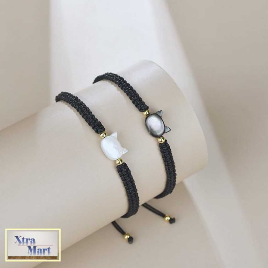 XM - Gelang Kepang Motif Kucing Adjustable Gelang Kepang Karakter Kucing Lucu