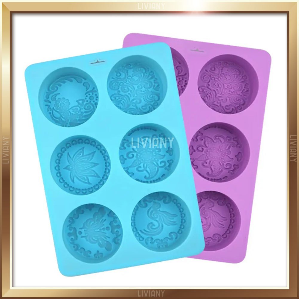 Cetakan Silikon Kue Lilin Sabun Batang Dekoratif Lingkaran Bulat, Silicone Mold Cake Wax Soap Bar 6 