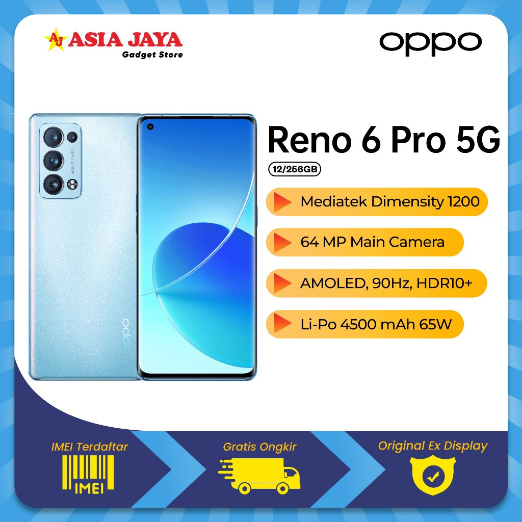 [EX DISPLAY] OPPO Reno 6 Pro 5G 12/256GB Second Original Snapdragon 870 5G SoC, 65W SuperVOOC 2.0, 6