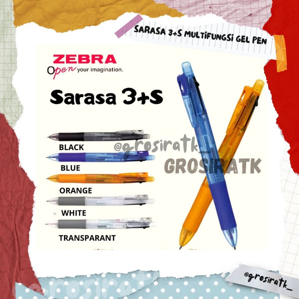 

Zebra Sarasa 3+S Multifungsi Gel Pen / Pulpen Plus Pensil / Pulpen Multifungsi / Pulpen Warna warni / Refill JK