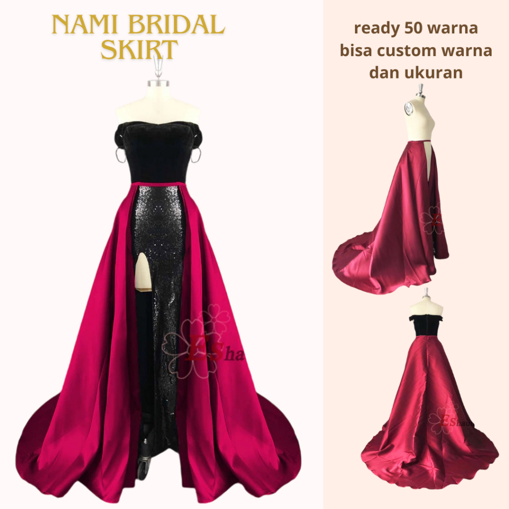 Rok wanita Detachable  pjg 1.5m train Satin Bridal BY IZAH OFFICIAL -ZH81