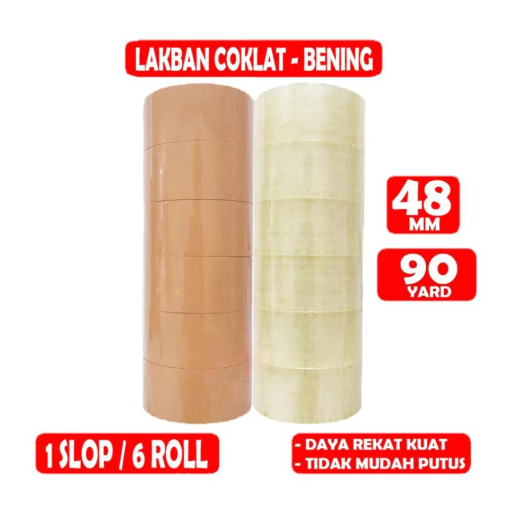 

PAKET GROSIR 6 PCS LAKBAN / LEM / DOUBLE TAPE / ISOLASI / SOLASI / ISOLATIP / SELOTIP / PEREKAT BESAR PLASTIK PACKING KARDUS 48 MM x 90 YARD BENING / PUTIH / TRANSPARAN - COKLAT / COKELAT 1 PACK PAK ROLL SLOP TEBAL PREMIUM OBRAL