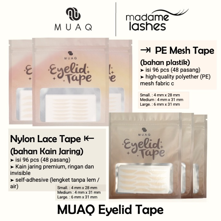 MUAQ Eyelid Tape / EYELID JARING / SKOT JARING (48 Pairs) / Nylon Lace Tape / PE Mesh Eyelid Tape / 