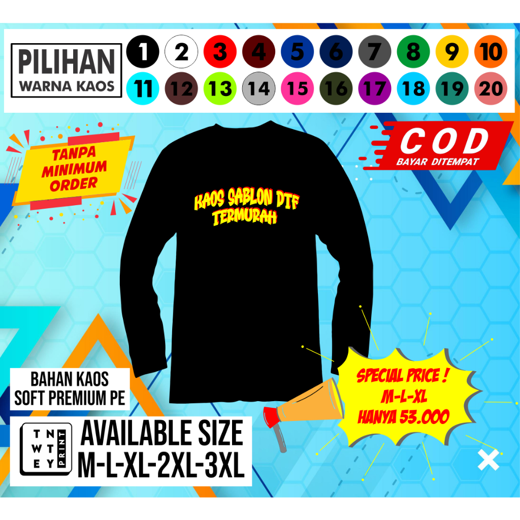 KAOS SABLON CUSTOM TERMURAH DI SHOPEE LENGAN PANJANG