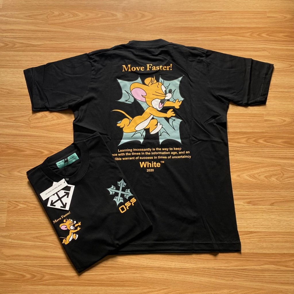 kaos distro unisex pria wanita off white x tom & jerry