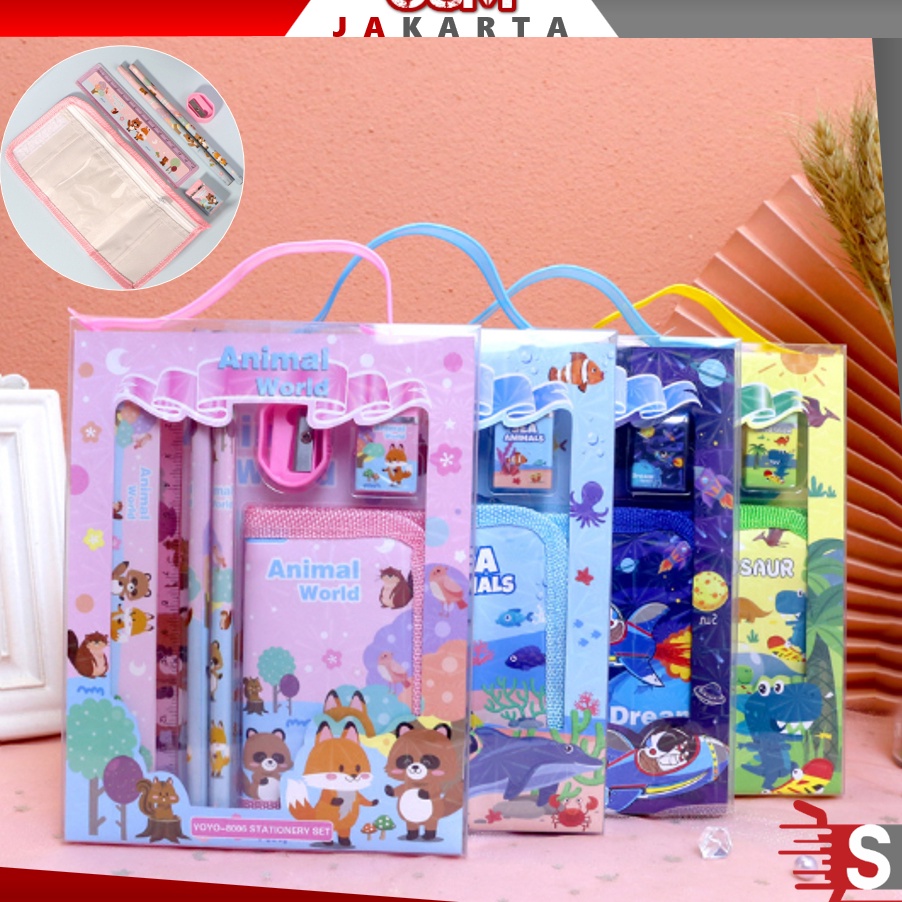 

Flash Shipment OSM JKT S5926 Stationery Set Alat Tulis Set 6 in 1 Hadiah Souvenir Paket Alat Tulis Dompet Anak Alat Tulis Set Karakter