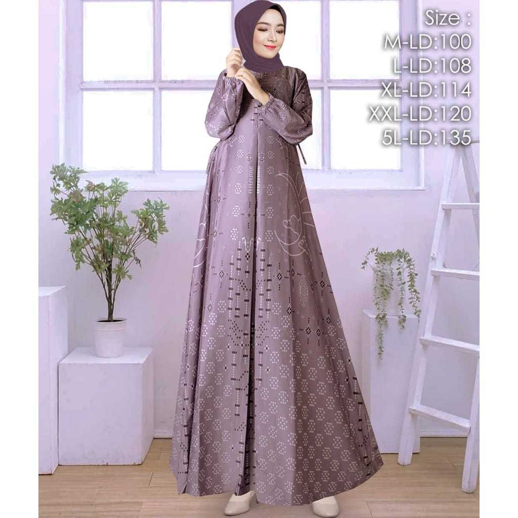 (COD) Gamis Silk Premium Motif Printing Bunsui Jumbo Terbaru Terlaris Gamis Butik Mewah Kekinian