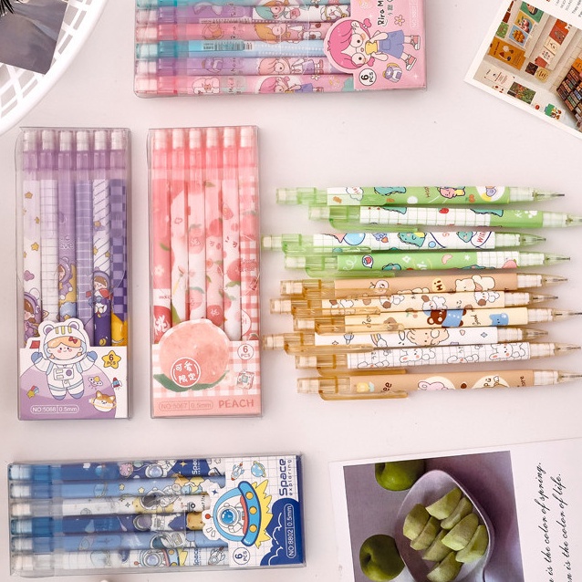 

Grosir Terkeren 1 SET 6PCS PENSIL MEKANIK 5 MM DAN PENGHAPUS GAMBAR KARTUN LUCU