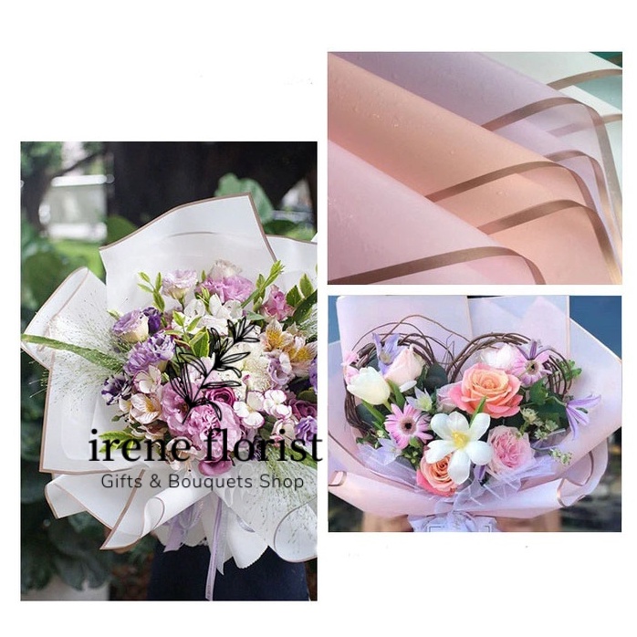 

Garansi Produk 5 lembar Kertas Buket Cellophane Flower Gold List Wrapping Buket Bunga Per Lembar