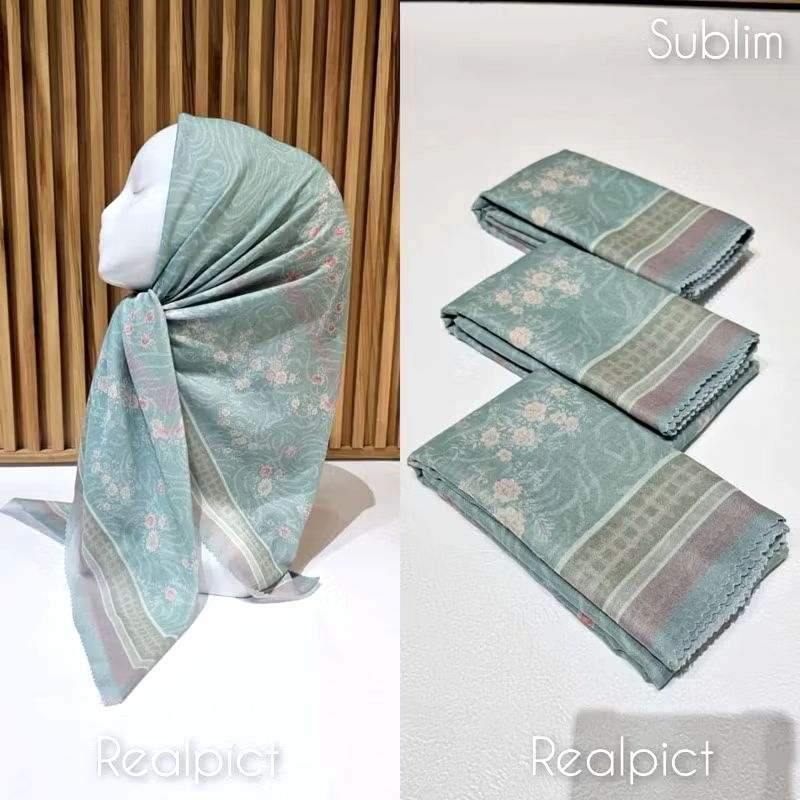 Hijab segi empat motif warna hijau bahan voal