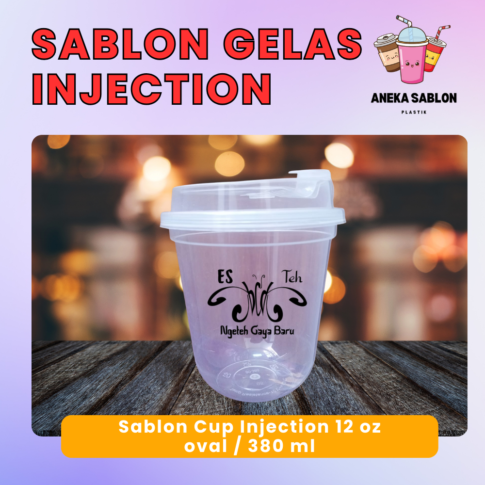 Sablon Cup PP Injection 12 oz Oval + Tutup Sambung Transparan