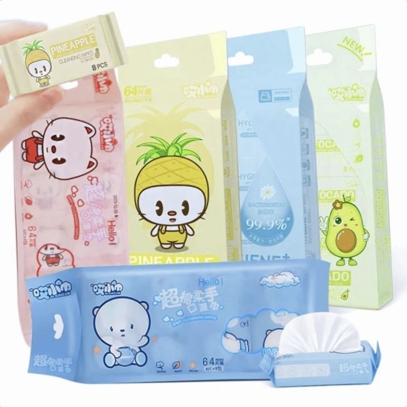 Tisu Basah Mini Karakter 1 Pack Isi 8 Pcs | Tisu Basah Travel Non Alkohol | Tisu Basah Mini Isi 8 Sh