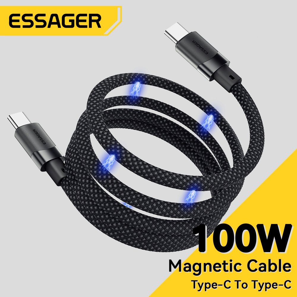 ESSAGER 100W 60W Magnetic Kabel Data Type C To Type C Fast Charging 5A Type c Kabel Untuk Xiaomi IP