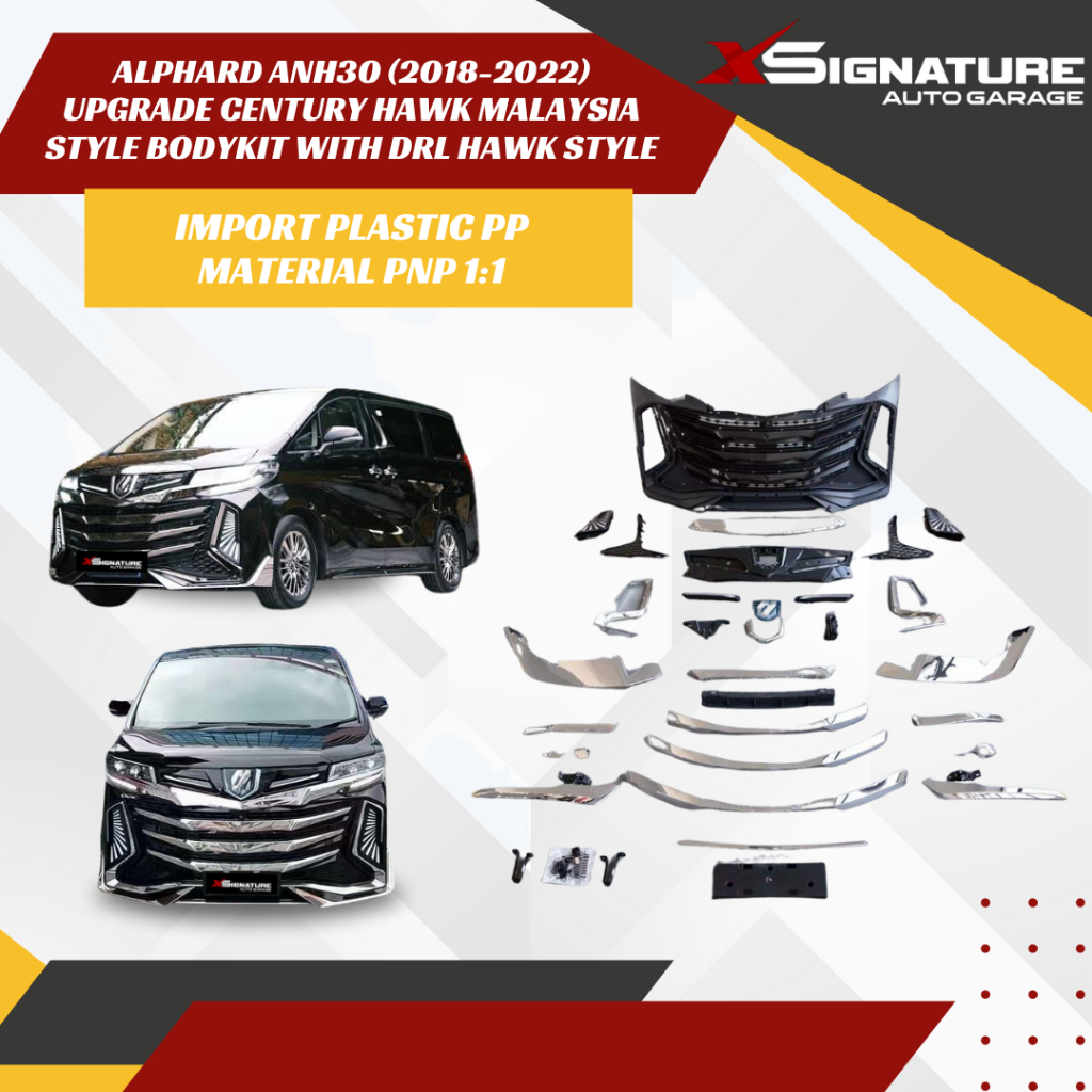 ALPHARD ANH30 (2018-2022) UPGRADE CENTURY HAWK MALAYSIA STYLE BODYKIT WITH DRL HAWK STYLE IMPORT PLA