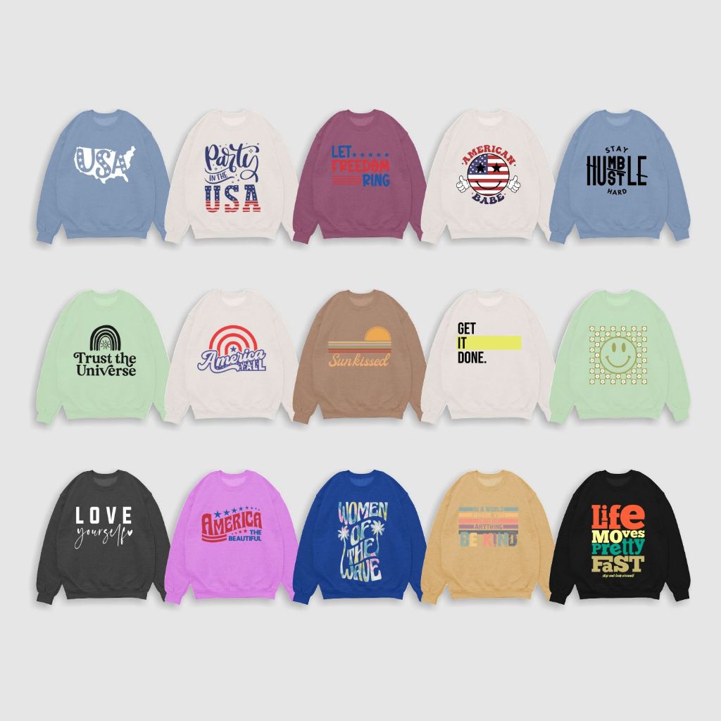 Crewneck Pria Wanita USA American Love Universe Smile Humble