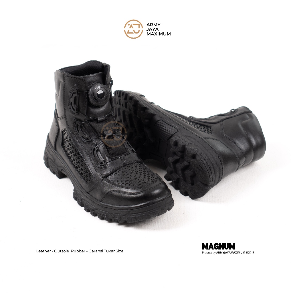 Sepatu PDL Pria Kulit Tactical Pendek Tni Polri Satpam Raider Tali Putar Lacing System Sole Rubber A
