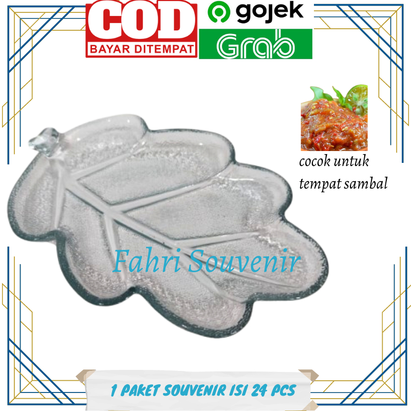 Souvenir Piring Daun Kecil Kaca Kemasan BOX Isi 24 Pcs