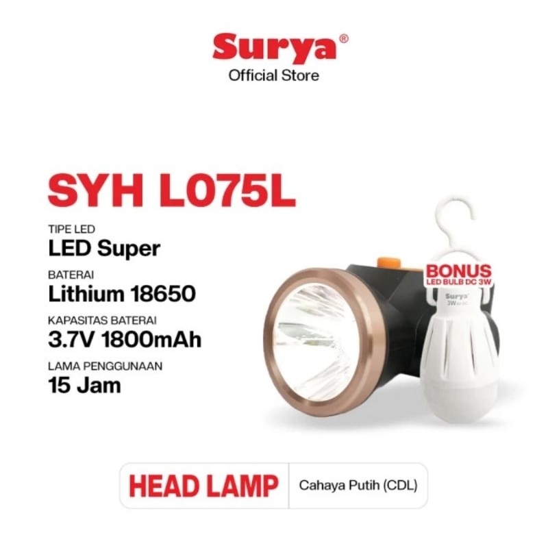 SURYA LAMPU SENTER KEPALA LED SYH-L075L