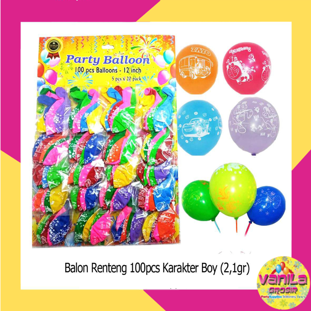(100Pcs) Balon Renteng Karakter 2,1gr, balon karakter boy & girl, balon cewek cowok, balon papan