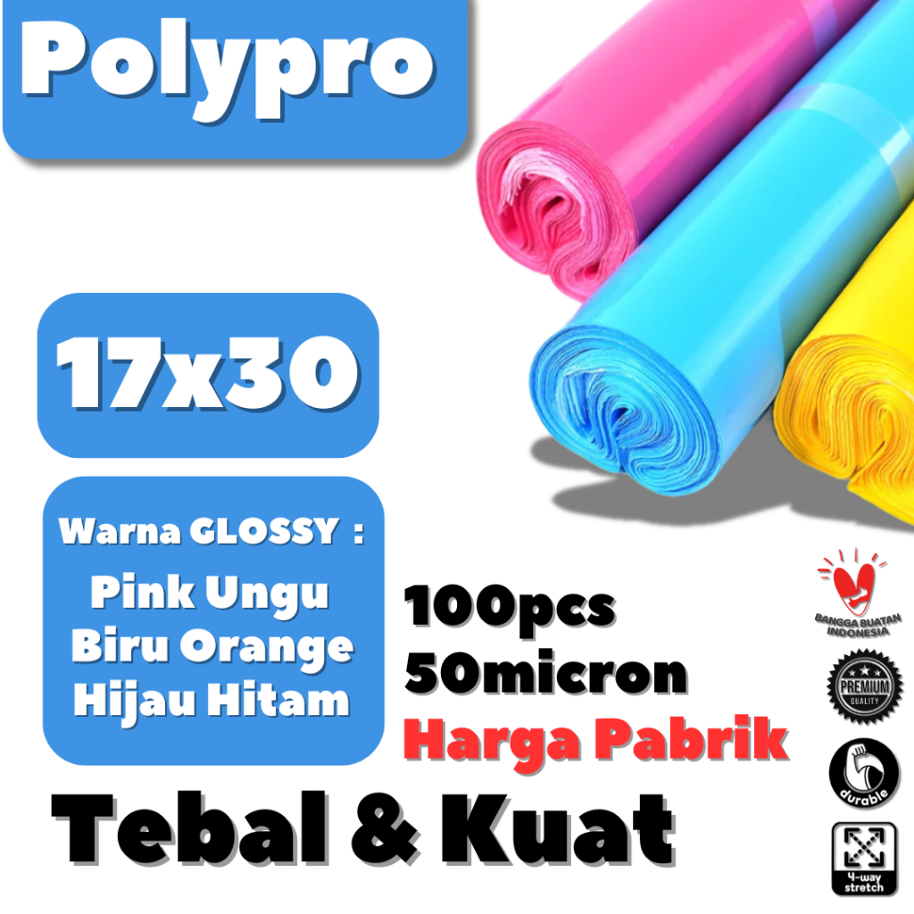 

Plastik Polymailer 17x30 Warna GLOSSY / Plastik Packing Online Premium / 100 Lembar