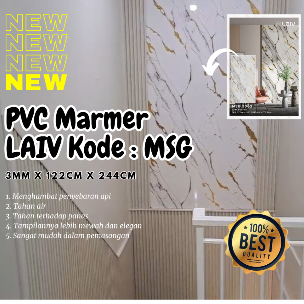 Marmer PVC Dinding Glossy | UPVC Marmer LAIV Tebal 3mm Kode MSG