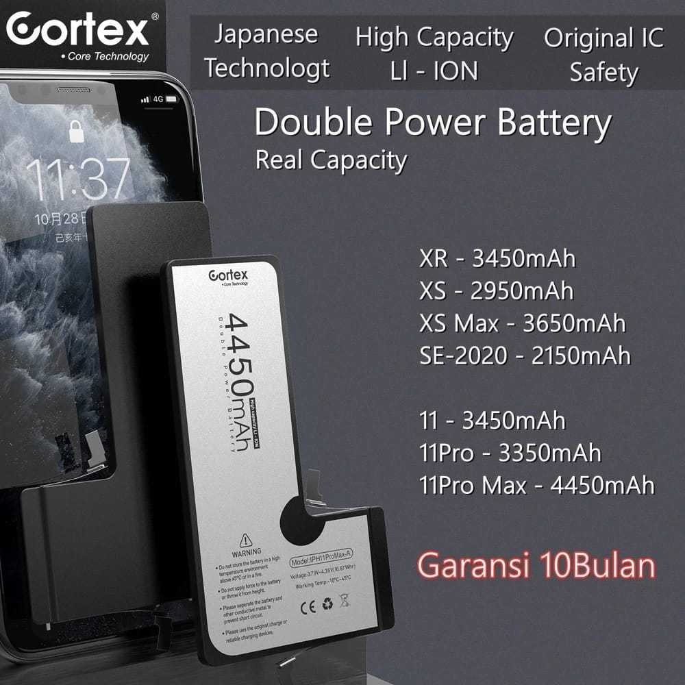 Cortex Baterai XR XS XSMax 11 11ProMax 12Mini 12 12Pro 12ProMax SE2020 Double Power Battery High Cap
