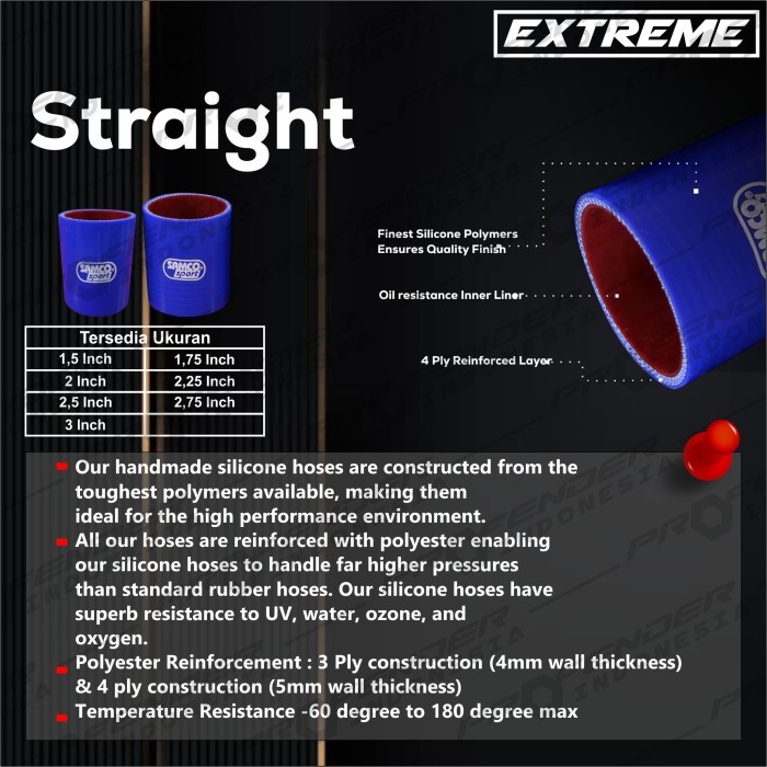 Aksesoris Selang Silicone Hose Samco STRAIGHT 1,55 / 1,75 / 2 / 2.25 / 2.5 / 2.75 / 3