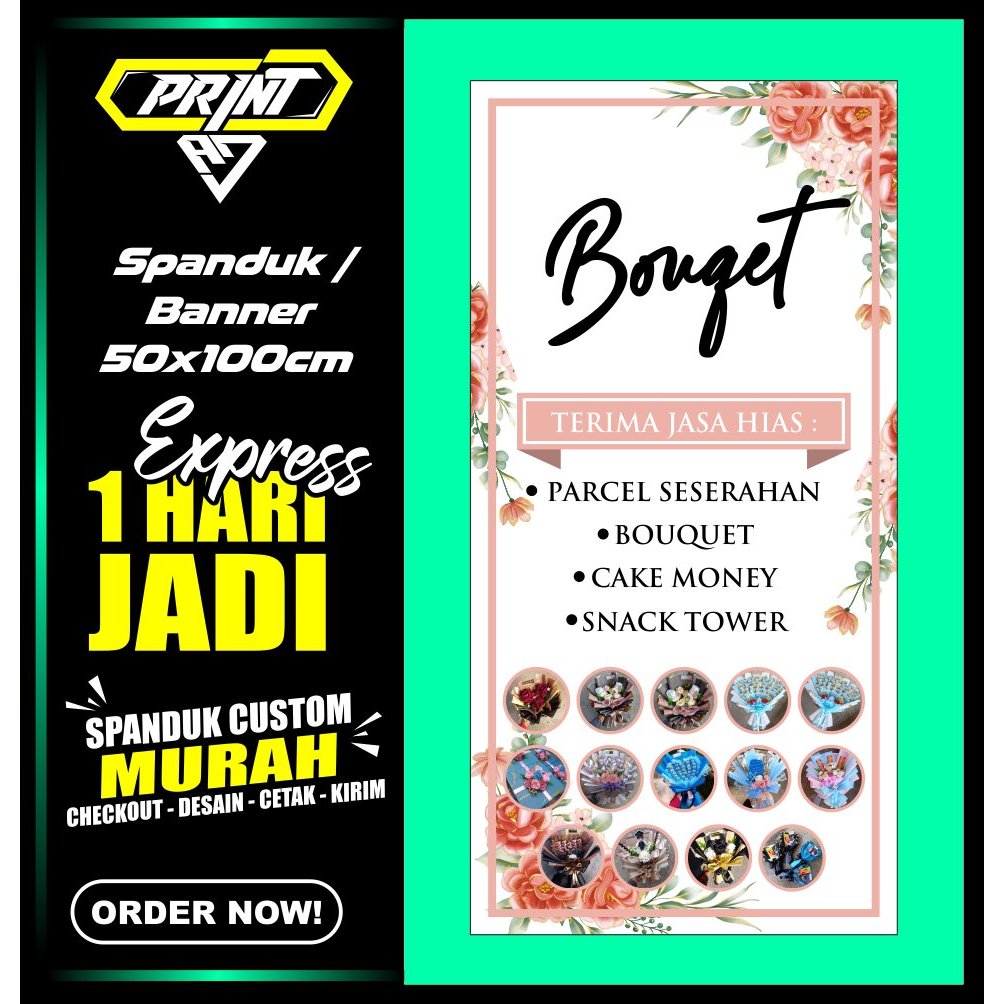Banner BOUQUET, Spanduk BOUQUET 50x100cm, COD, Banner BOUQUET, Spanduk BOUQUET 50x100cm,