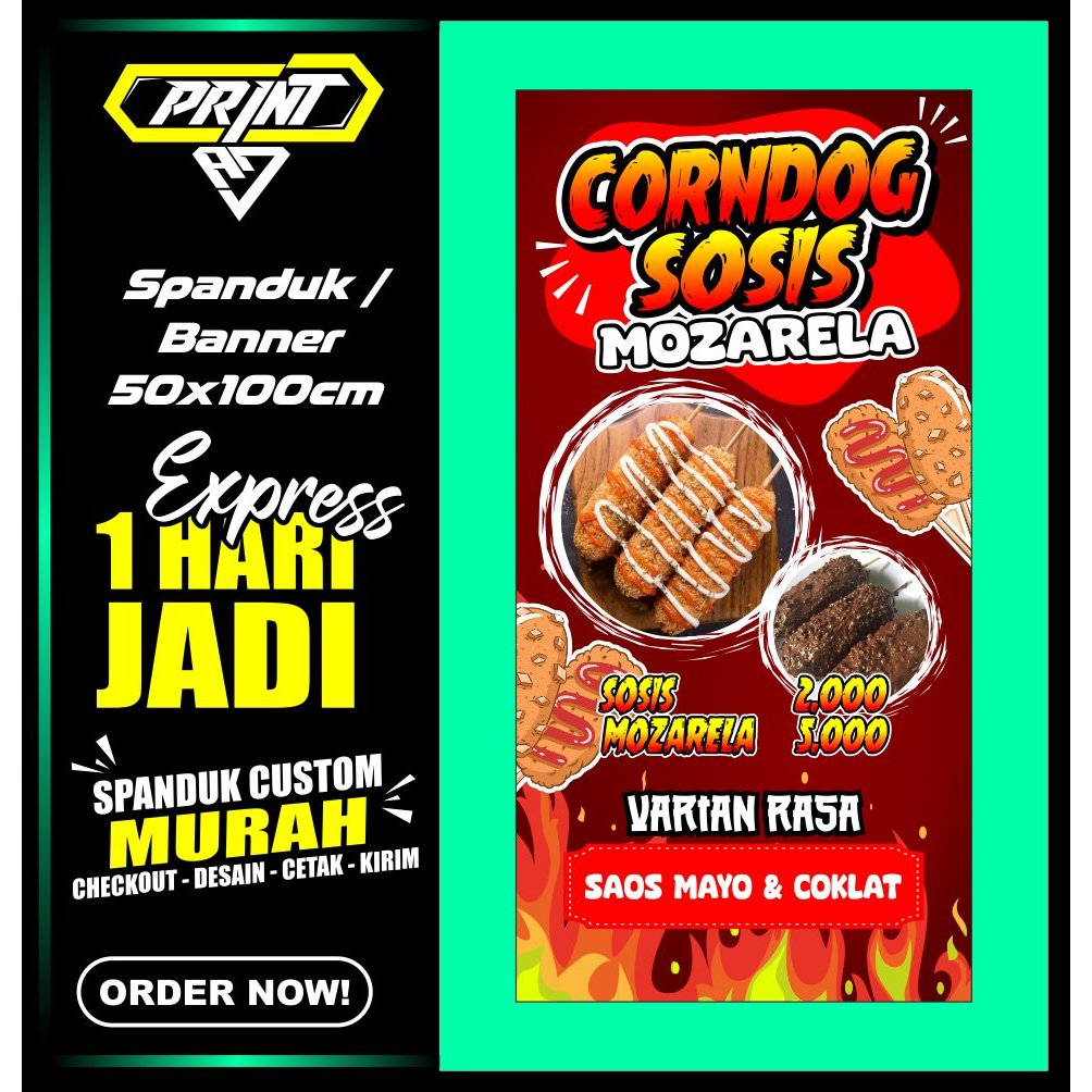 Banner CORNDOG SOSIS, Spanduk CORNDOG SOSIS, 50x100 cm, COD, Banner CORNDOG SOSIS, Spanduk CORNDOG S
