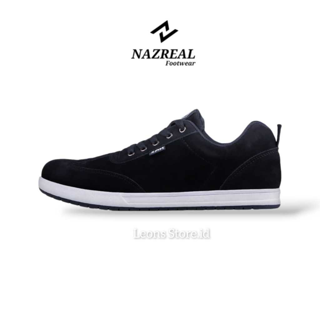 NAZ AUSTIN - Sepatu Sneaker Pria Kasual Suede Hitam Sol Dijahit Sepatu Kets Pria Lokal 100% ORIGINAL