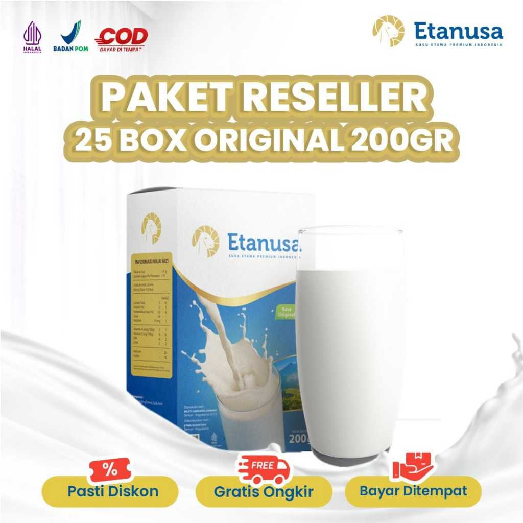 

ETANUSA Paket Reseller 25 Box Susu Etawa Bubuk Paket Hemat Distributor Susu Kambing Kemasan 200gr