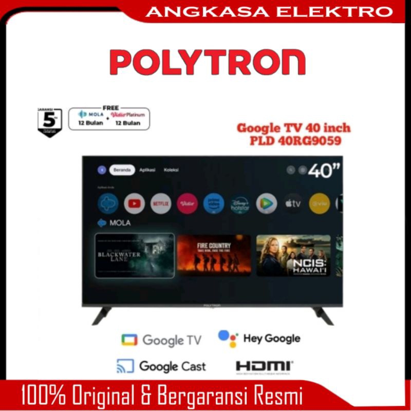 LED TV Polytron 40" Google TV - Digital TV - Youtube/Netlfix - Bluetooth - Voice - PLD40RG9059