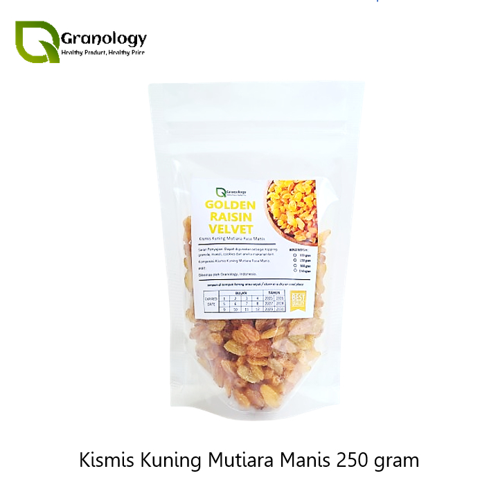 

Kismis Mutiara Manis / Kismis Kuning Mutiara / Golden Raisin Velvet (250 gram) by Granology