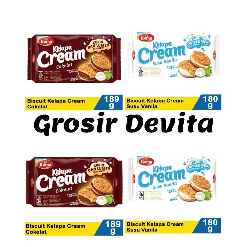 

Roma Biscuit Cream Kelapa 189Gr Susu Vanila/Cokelat