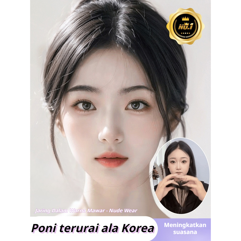 ❤Wig "Rambut asli penuh" dengan poni halus 25CM/Wig wanita dengan poni/wig pengganti di atas kepala/