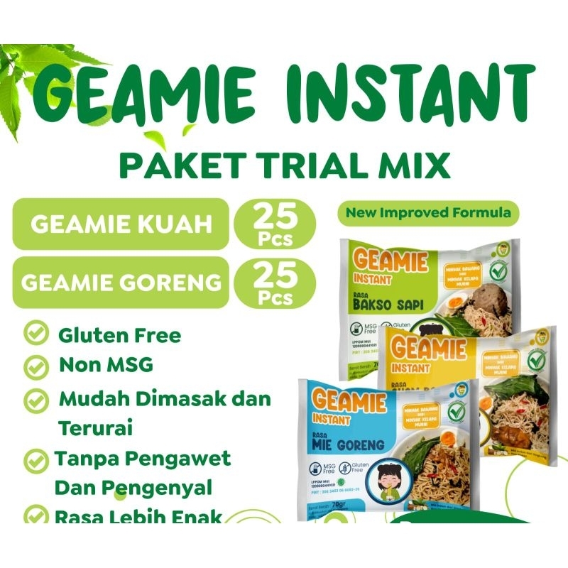 

Geamie Mie Instan Gluten free 100% gluten free tanpa MSG dan minyak bawang minyak kelapa