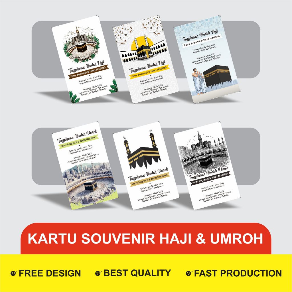 Kartu Bingkisan Souvenir oleh-oleh haji & Umroh - Kartu Ucapan Syukuran Haji dan umroh